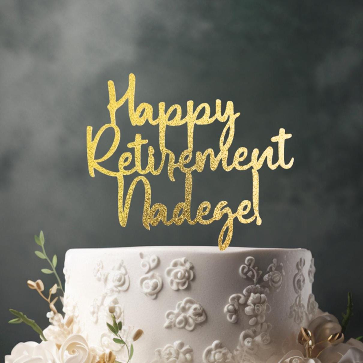 Personalized Retirement Cake Topper: Glitter Celebration Decor