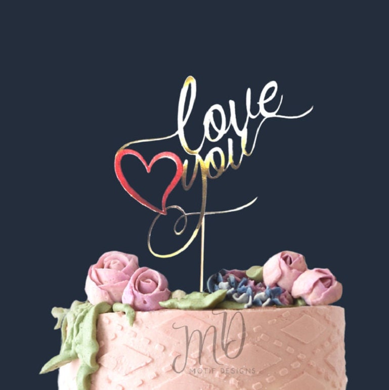 Love You Cake Topper, Valentine's Day Glitter Cardstock Topper