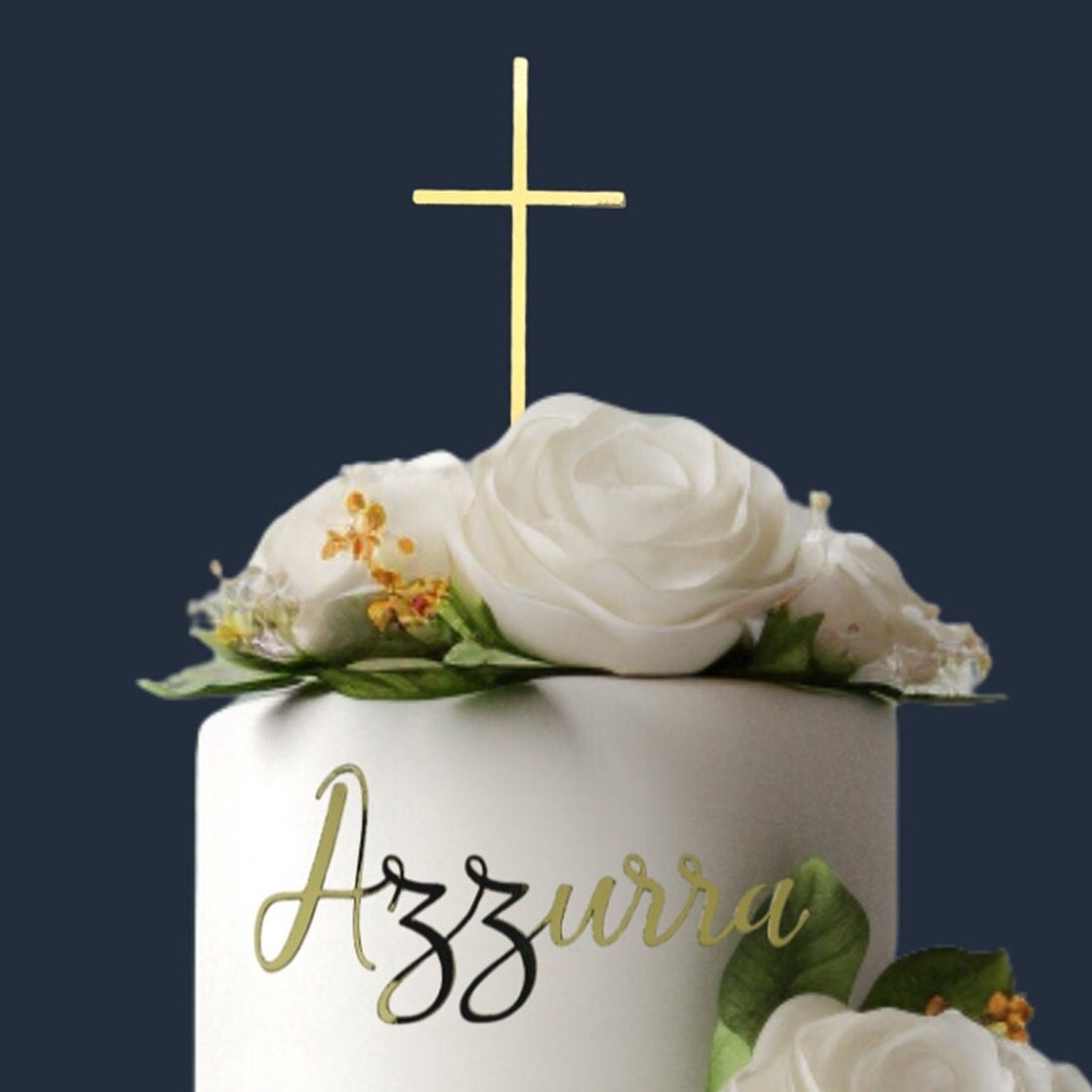 Personalized Baptism Cake Charm, Glitter Cardstock Name with Cross