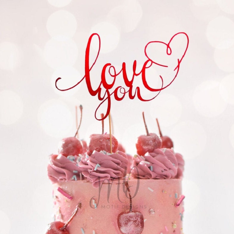 Love You Cake Topper, Glitter Valentine's Day Party Decor