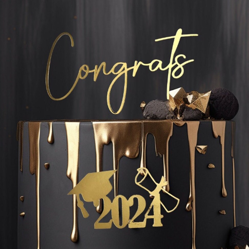 Congrats Graduation Cake Topper, Glitter Cardstock, Grad Year Charm