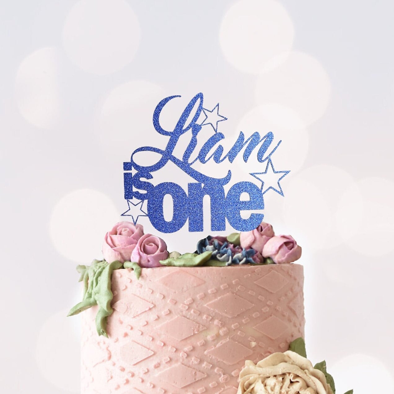 Custom Name is One Cake Topper, Glitter First Birthday