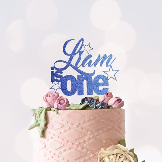 Custom Name is One Cake Topper, Glitter First Birthday