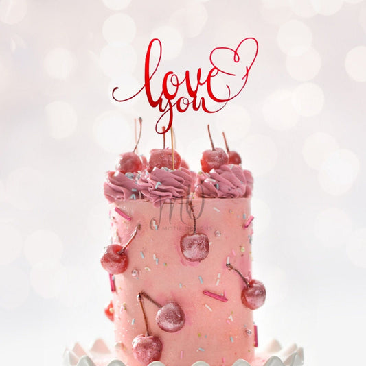 Love You Cake Topper, Glitter Valentine's Day Party Decor