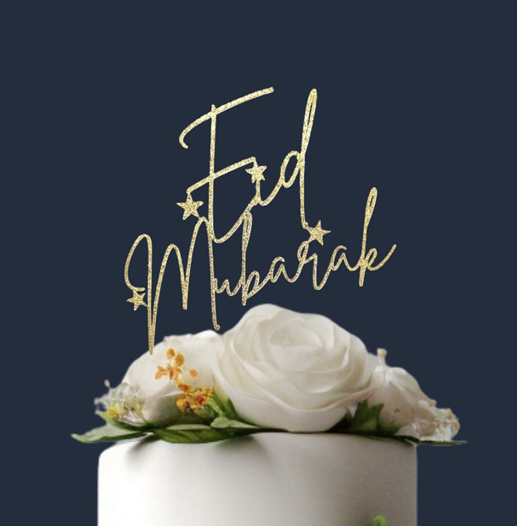 Eid Mubarak Cake Topper, Metallic Cardstock Eid Celebration Sign