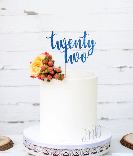 Twenty Two Glitter Cake Topper, 22nd Birthday Party Decor