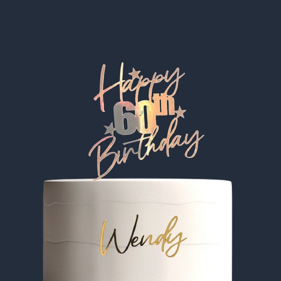 Personalized 60th Birthday Cake Topper, Glitter Name Charm