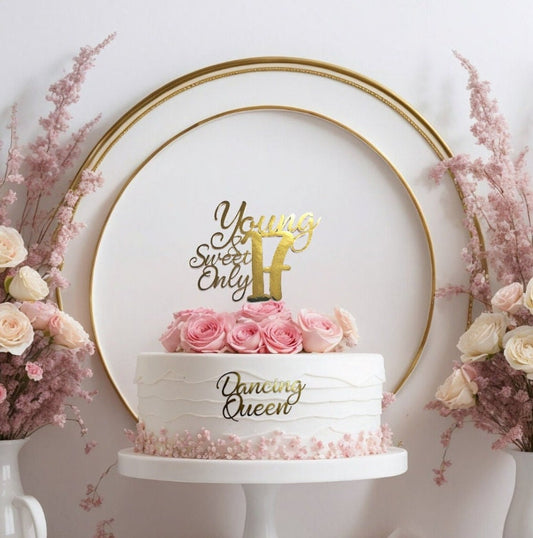 17th Birthday Cake Topper, Young & Sweet, Dancing Queen Charm