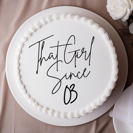 Personalized 'That Girl Since' Cake Charm - Black Mirror Cardstock