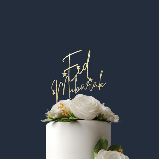 Eid Mubarak Cake Topper, Metallic Cardstock Eid Celebration Sign