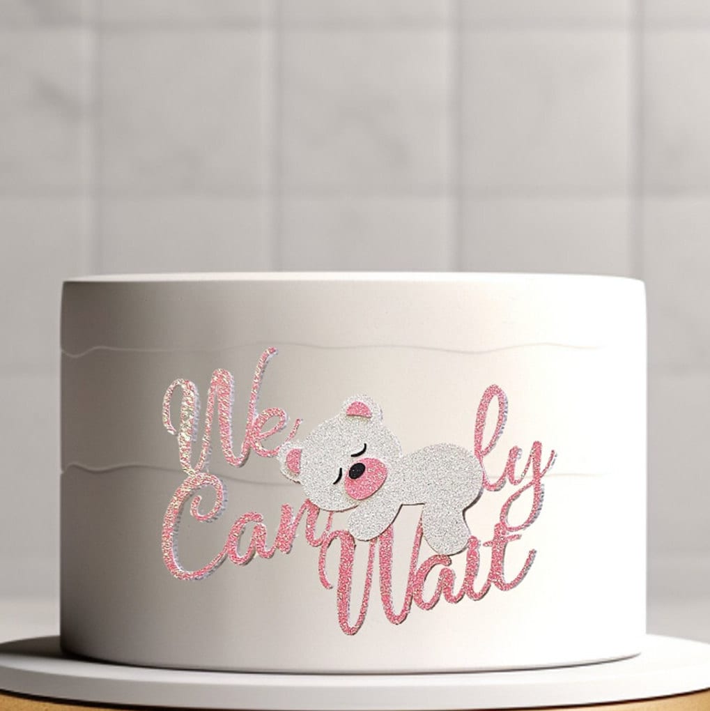 Baby Shower Cake Charm: Glitter Bear, We Can Bearly Wait