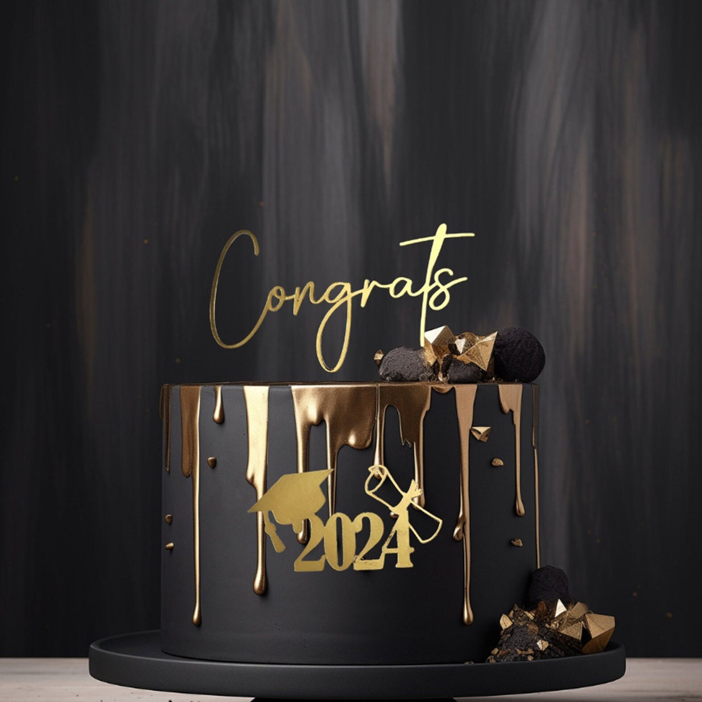 Congrats Graduation Cake Topper, Glitter Cardstock, Grad Year Charm