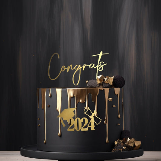 Congrats Graduation Cake Topper, Glitter Cardstock, Grad Year Charm