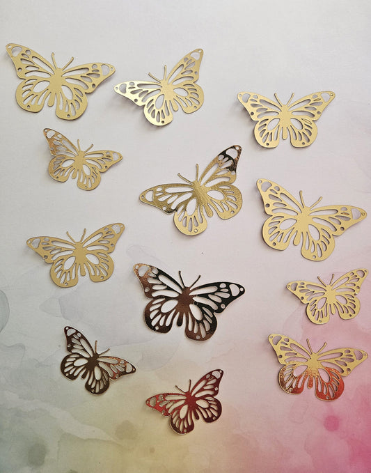 Metallic Gold Butterflies, Cake & Party Decorations, Set of 12