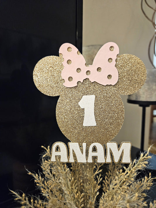 Custom Glitter Mouse Cake Topper: Personalized Name & Age