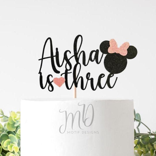 Custom Glitter Mouse Cake Topper: Personalized Name & Age