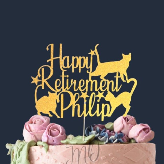 Personalized Happy Retirement Glitter Cake Topper