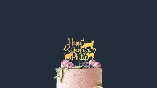 Personalized Happy Retirement Glitter Cake Topper