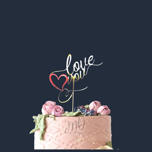Love You Cake Topper, Valentine's Day Glitter Cardstock Topper