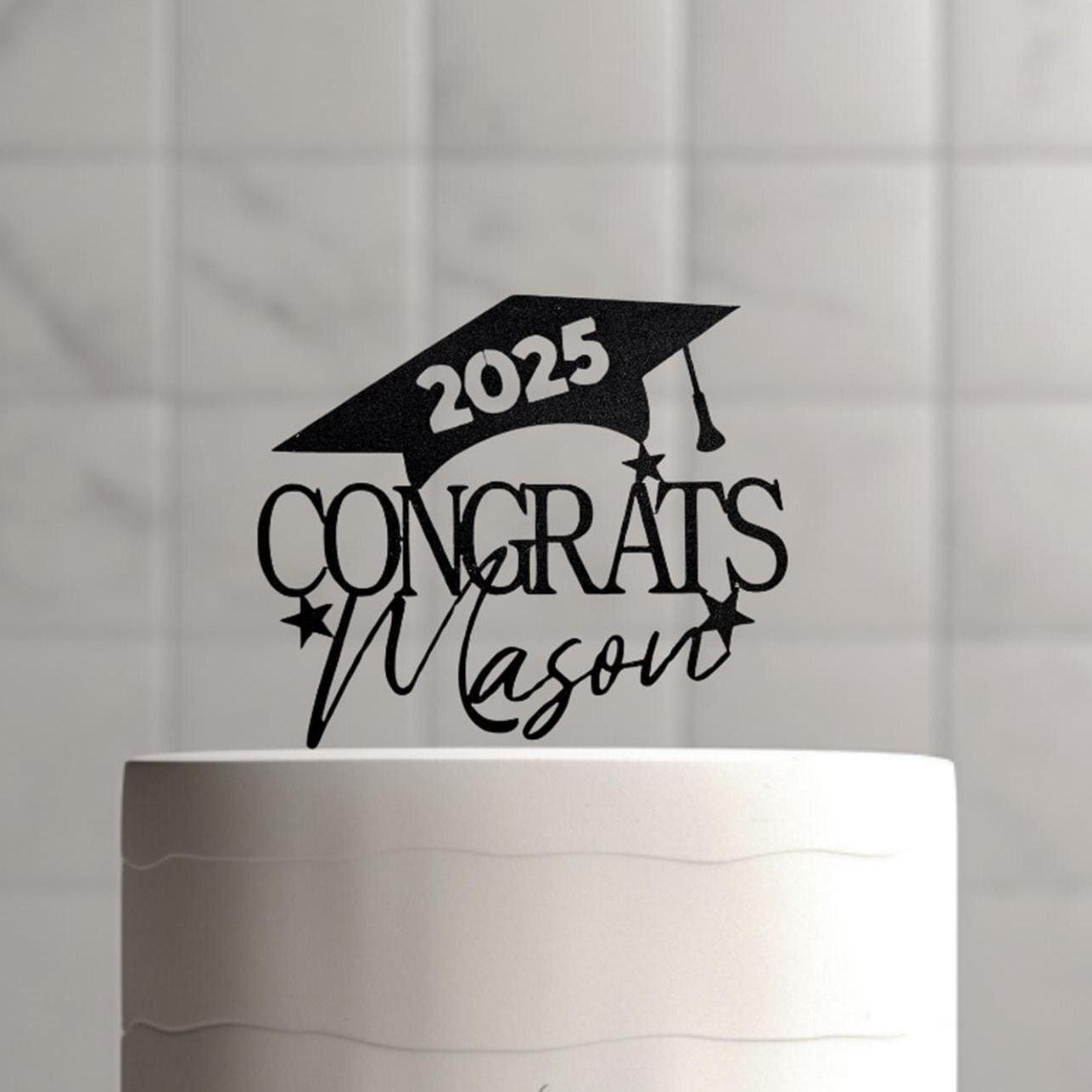Custom Name Graduation Cake Topper, Glitter Cardstock