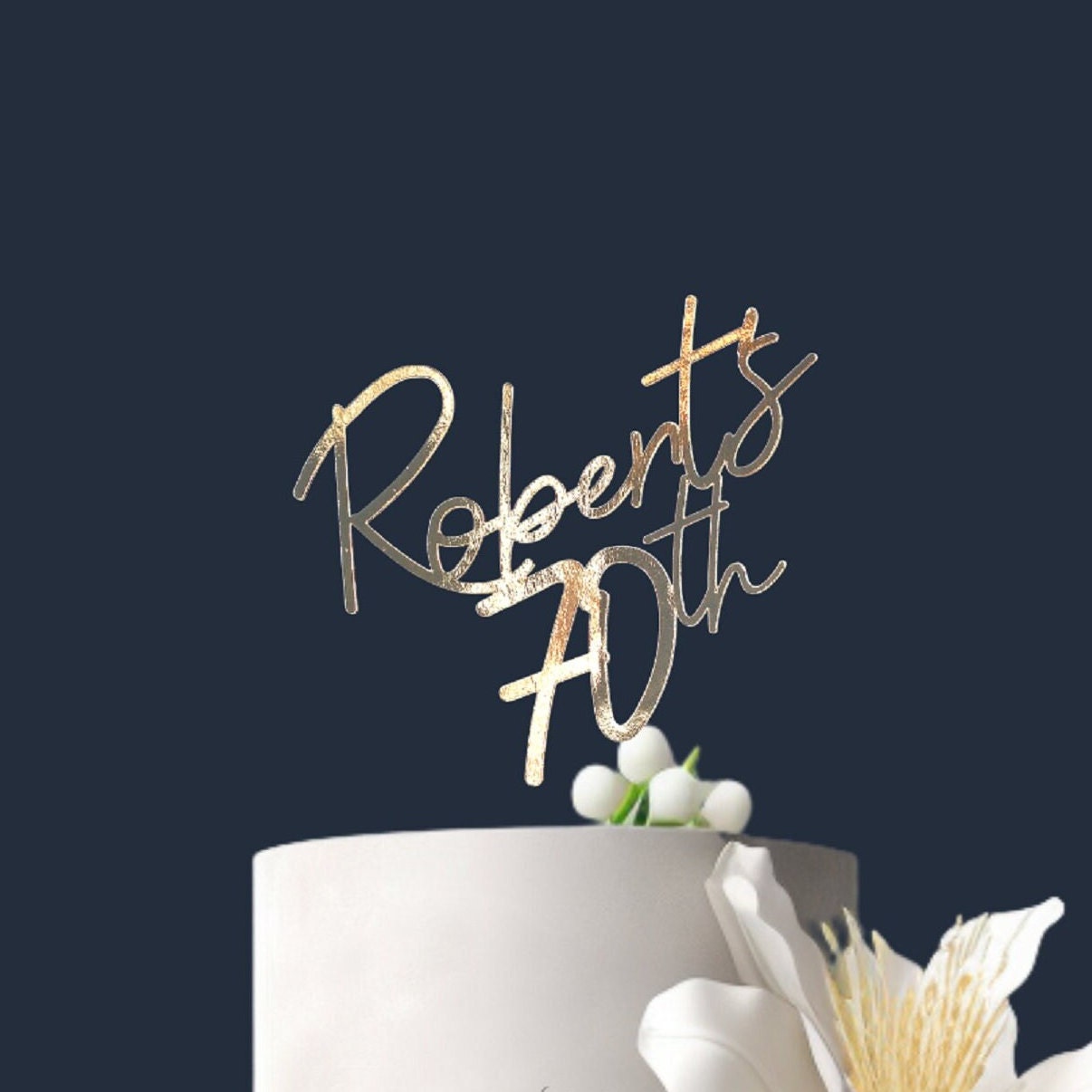 Custom 70th Birthday Cake Topper, Glitter Cardstock