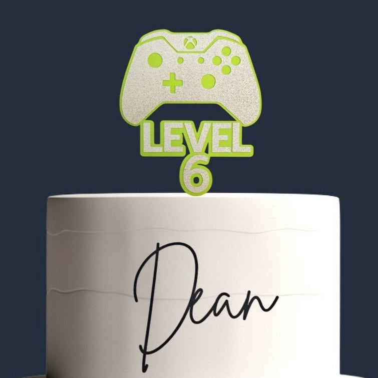 Level 6 Game Controller Cake Topper, Custom Name Charm