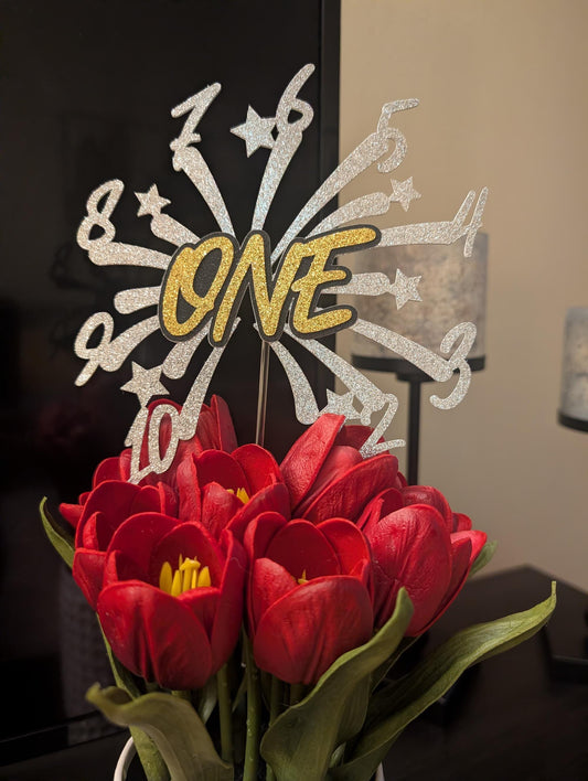 Countdown to One Cake Topper: Glitter First Birthday, New Year Sign