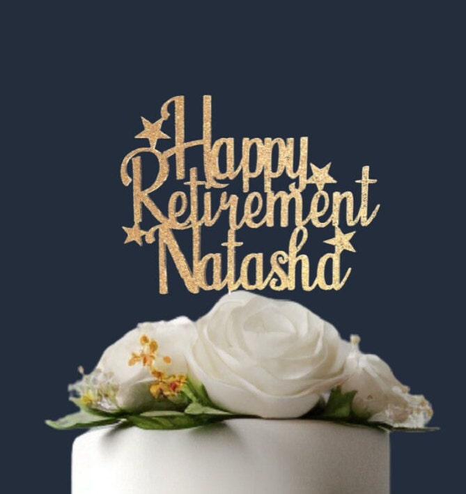 Personalized Glitter Retirement Cake Topper