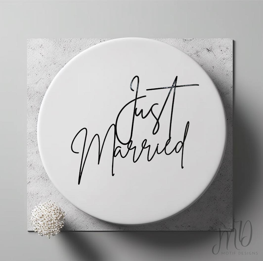 Just Married Cake Charm: Black Mirror Cardstock Wedding Cake Topper