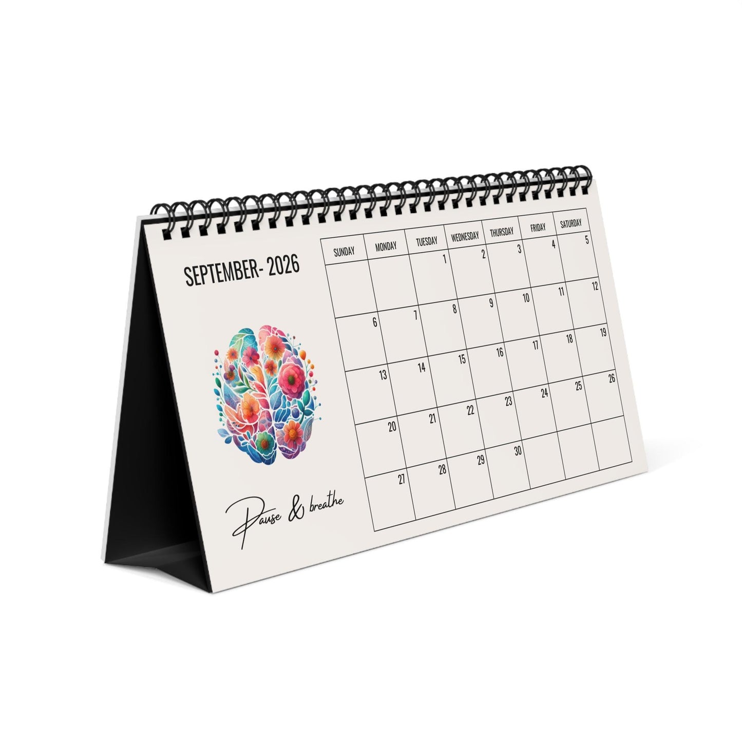 Desktop Calendar, 2026 Mental Health Desk Calendar, Floral Brain Art, Mindfulness & Self Care Calendar, Therapist Office Gift.