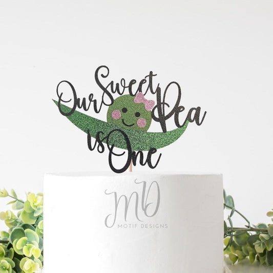 Sweet Pea First Birthday Cake Topper, Glitter Cardstock