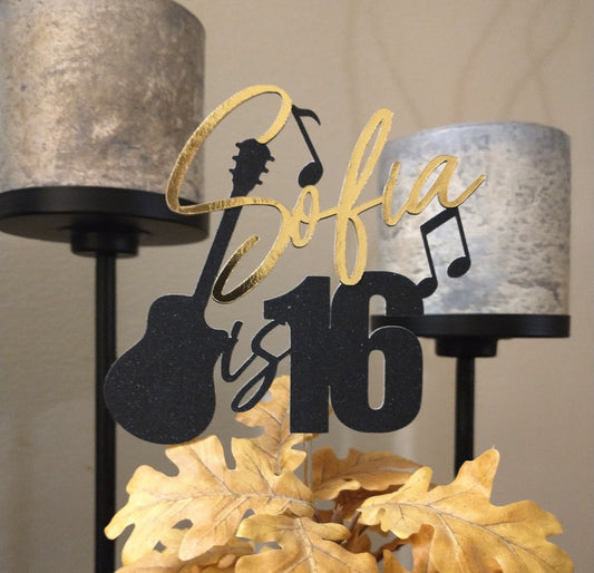 Guitar Birthday Cake Topper, Custom Name & Age, Music Theme