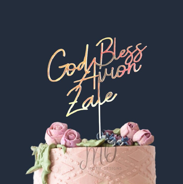 God Bless Cake Topper, Baptism Cake Decoration, Custom Name