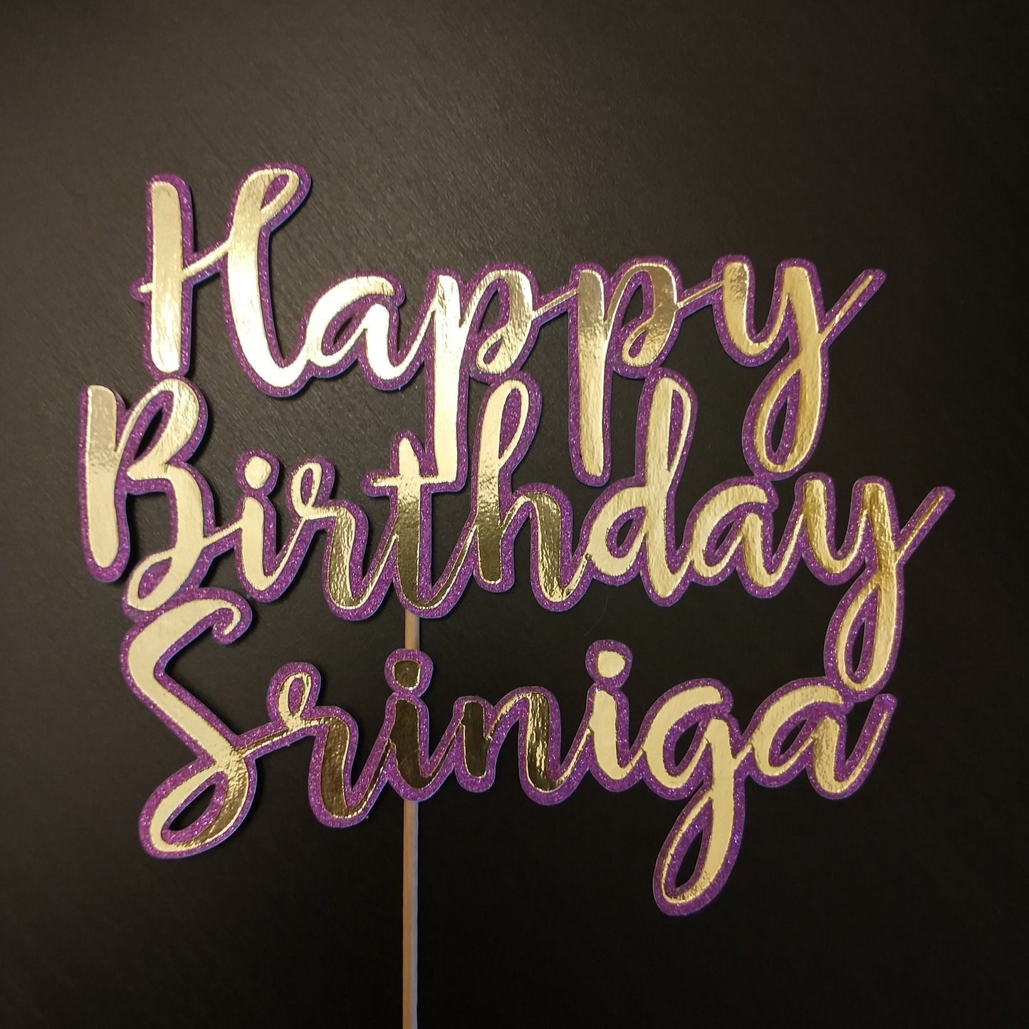 Personalized Happy Birthday Glitter Cake Topper, Double Layer
