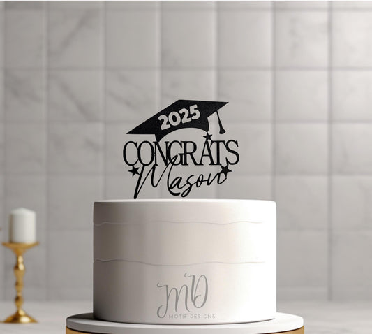 Custom Name Graduation Cake Topper, Glitter Cardstock