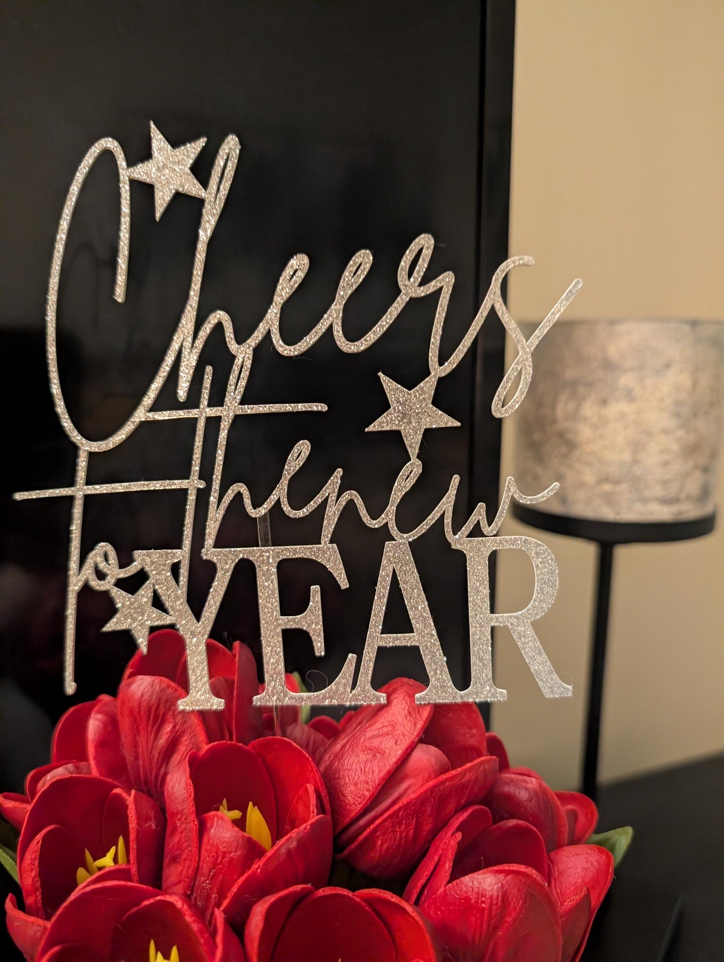 Glitter Cheers to the New Year Cake Topper, Party Decoration