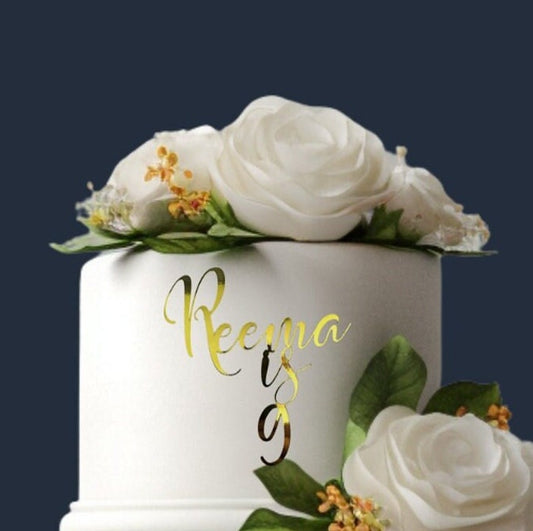 Custom Metallic Cardstock Name and Age Cake Charm