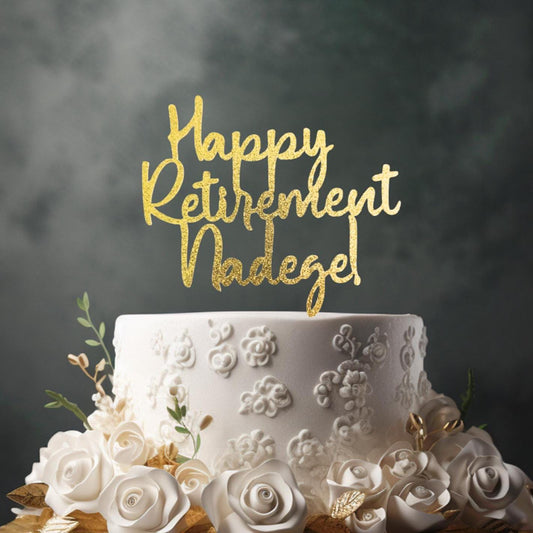 Personalized Retirement Cake Topper: Glitter Celebration Decor