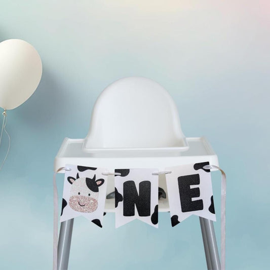 Cow First Birthday High Chair Banner, Farm Party Decor, Cow Banner, High Chair Banner.