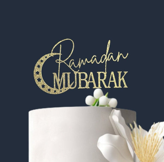 Ramadan Mubarak Cake Topper, Metallic Gold Cardstock Decoration