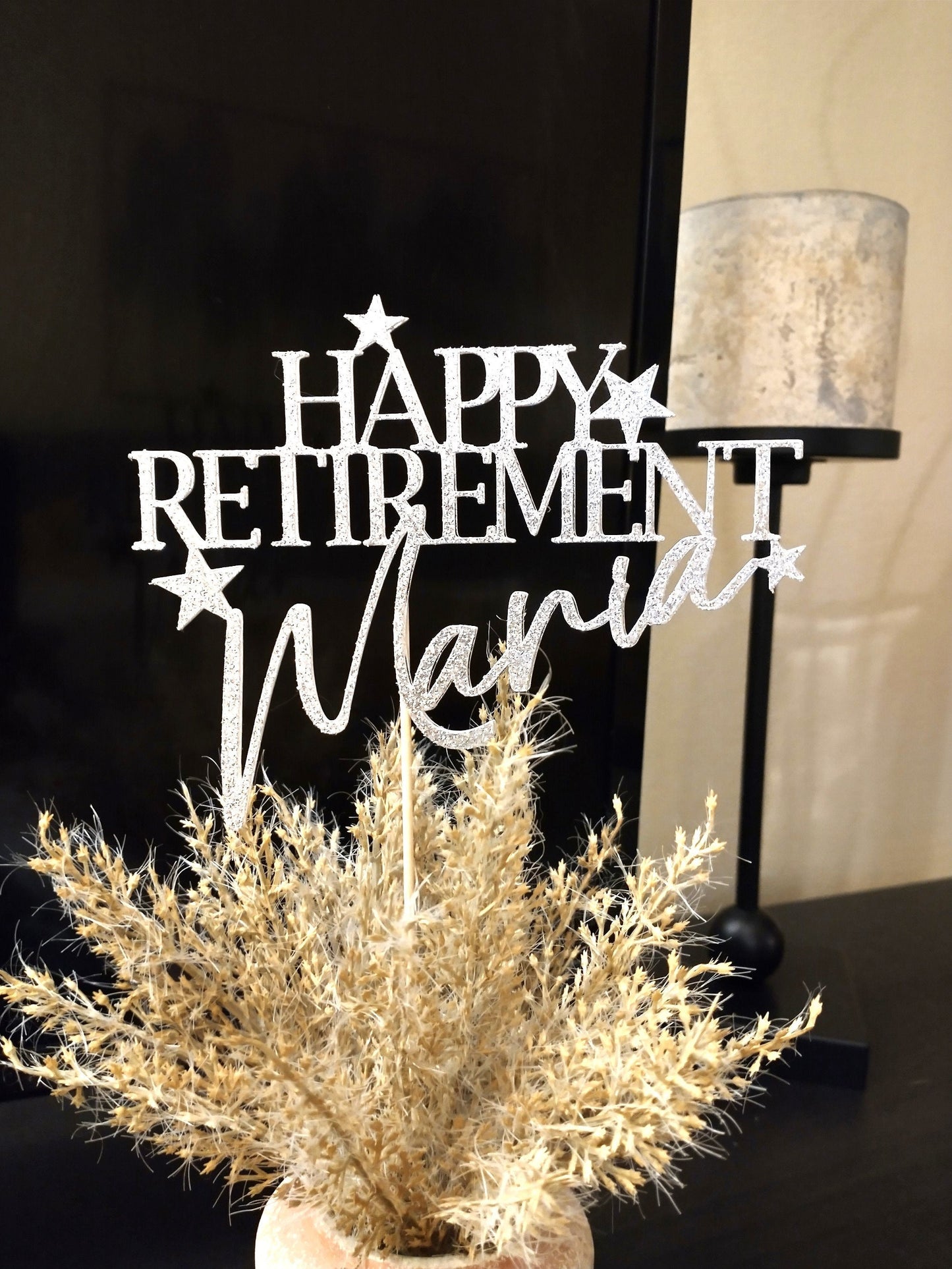 Personalized Happy Retirement Glitter Cake Topper
